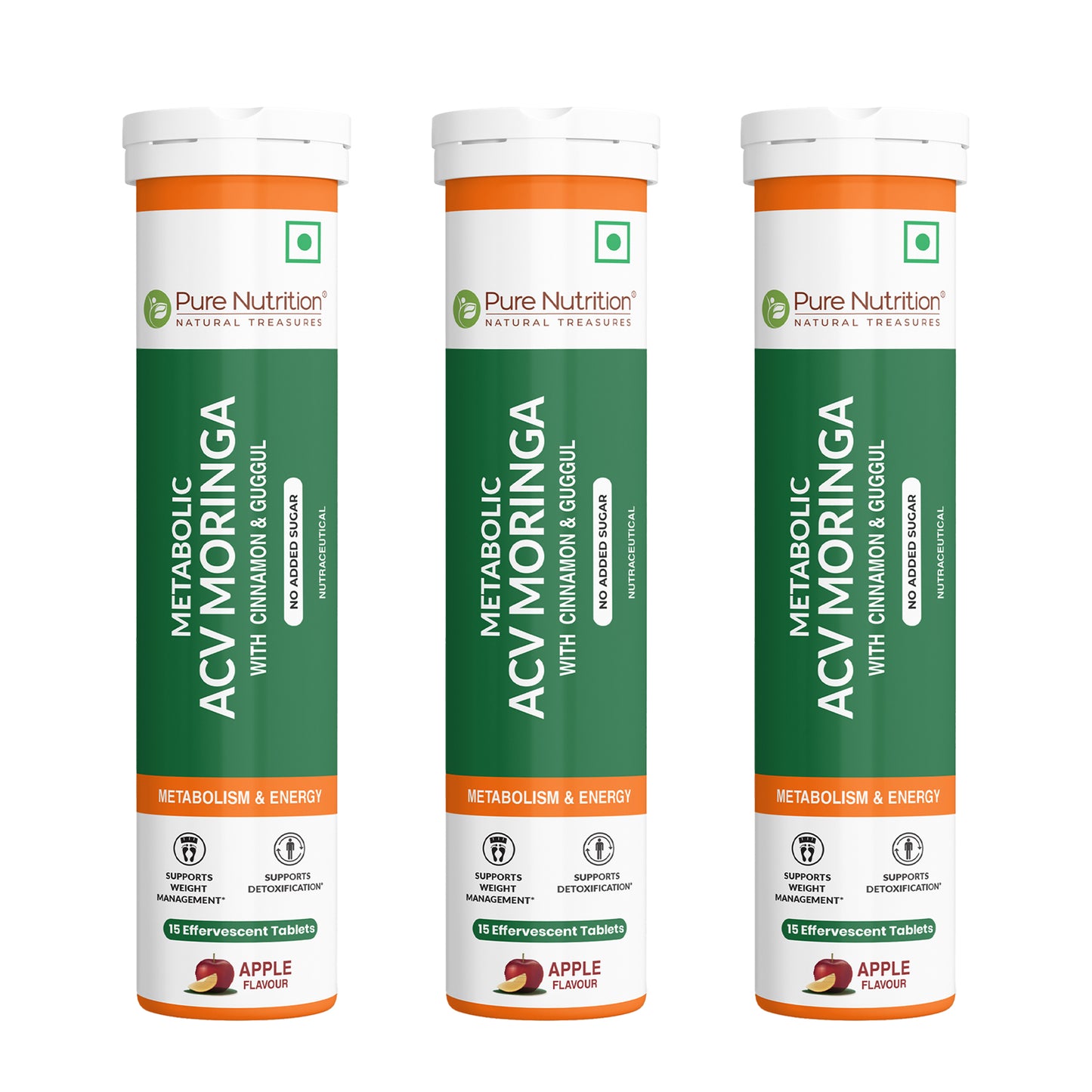 Pure Nutrition ACV Moringa Effervescent Tablets – Apple Flavour – 15 Tablets