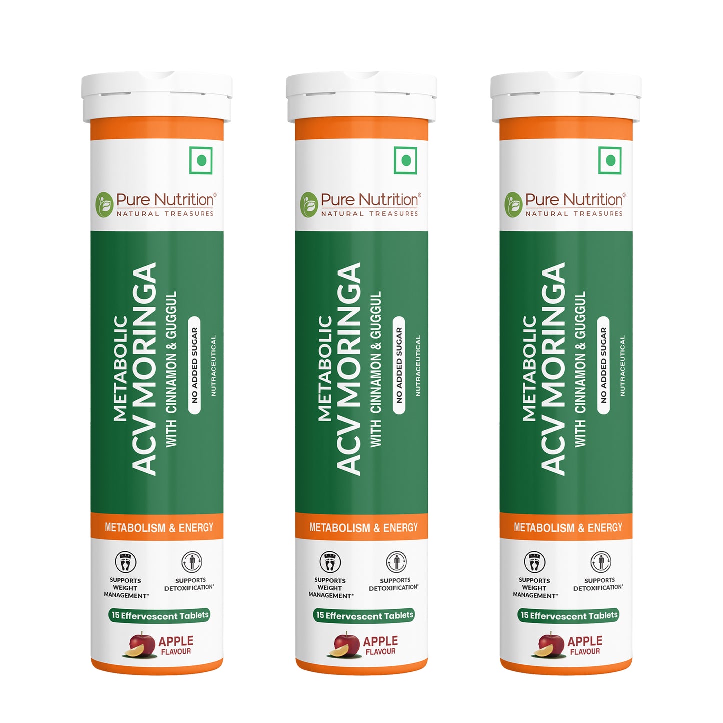 Pure Nutrition ACV Moringa Effervescent Tablets – Apple Flavour – 15 Tablets
