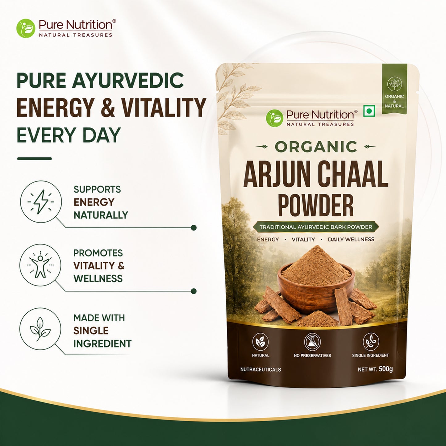 Organic Arjun Chaal Powder 500g | Traditional Ayurvedic Herbal Powder