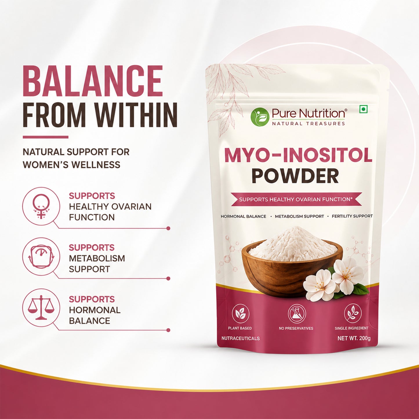 Myo-Inositol Powder 200g | 2000mg Per Serving | Single Ingredient