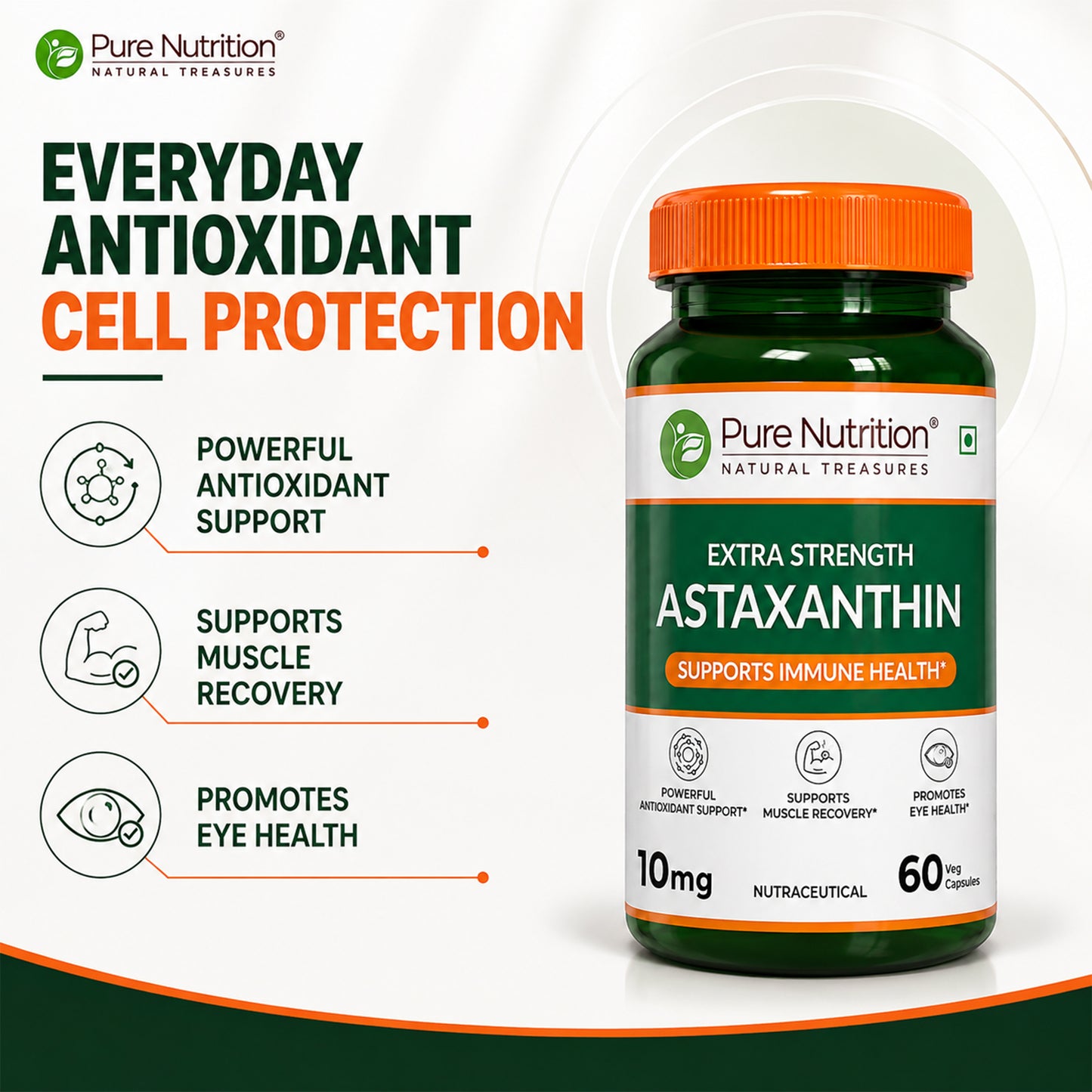 Extra Strength Astaxanthin 10mg | 60 Veg Capsules | Haematococcus pluvialis Extract