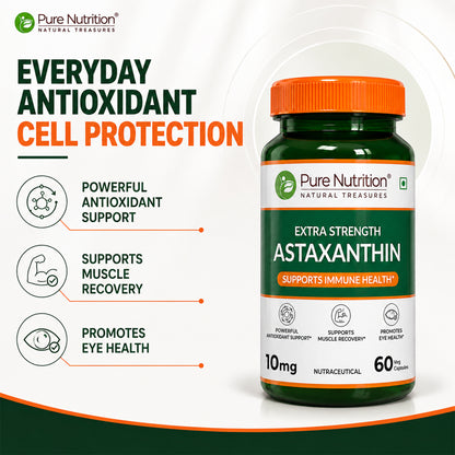 Extra Strength Astaxanthin 10mg | 60 Veg Capsules | Haematococcus pluvialis Extract