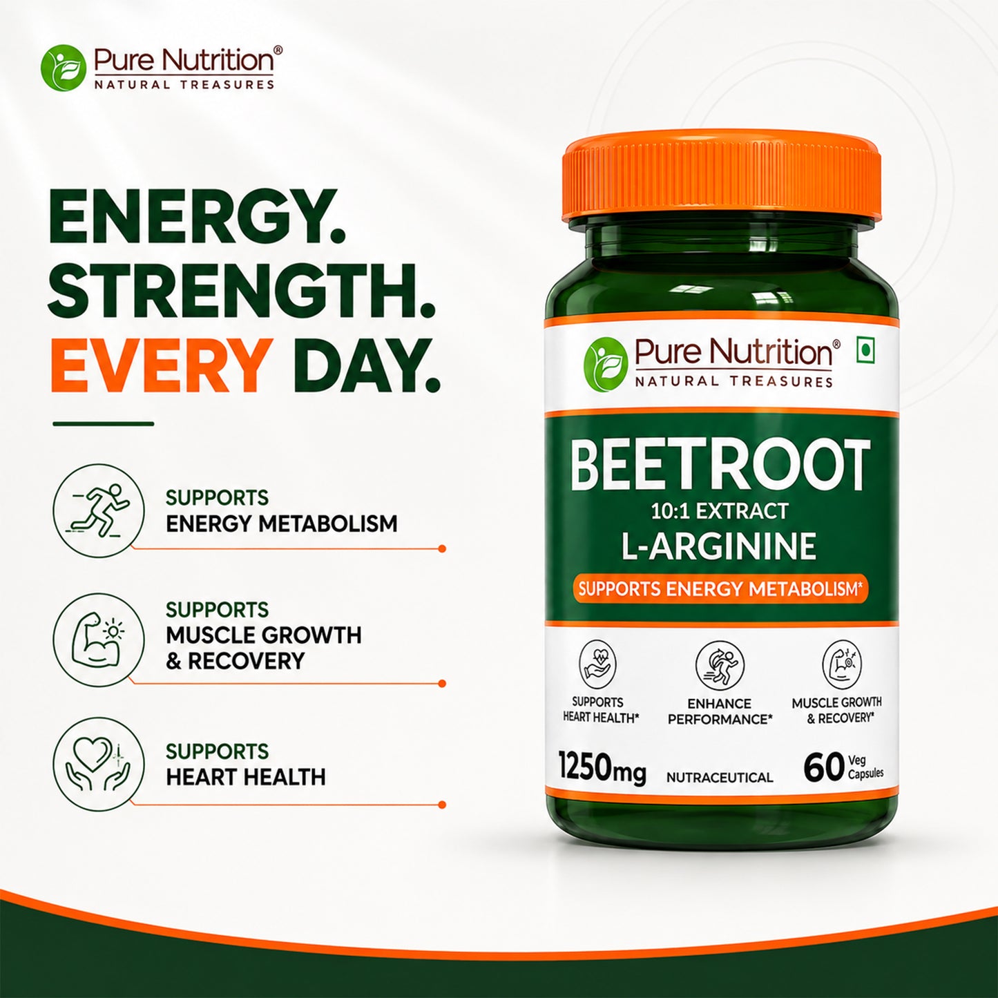 Beetroot 10:1 Extract + L-Arginine | 1250mg | 60 Veg Capsules