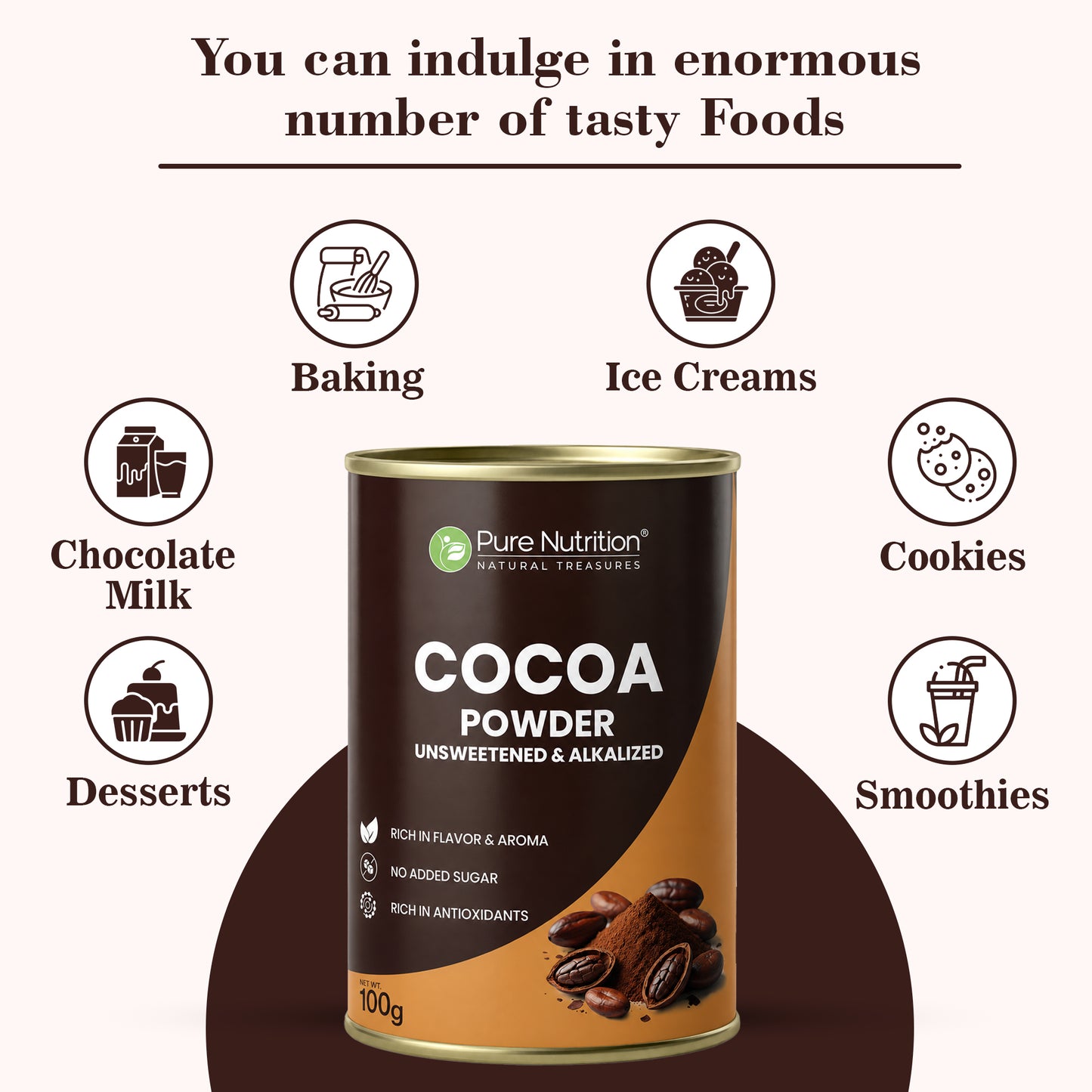 Cocoa Powder 100g | Unsweetened & Alkalized | No Added Sugar | Rich Cocoa Flavor