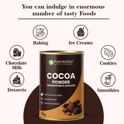 Cocoa Powder 100g | Unsweetened & Alkalized | No Added Sugar | Rich Cocoa Flavor
