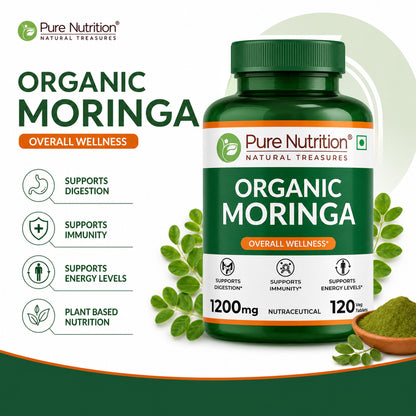 Organic Moringa Tablets 1200mg | Supports Immunity, Digestion & Energy | 120 Tablets