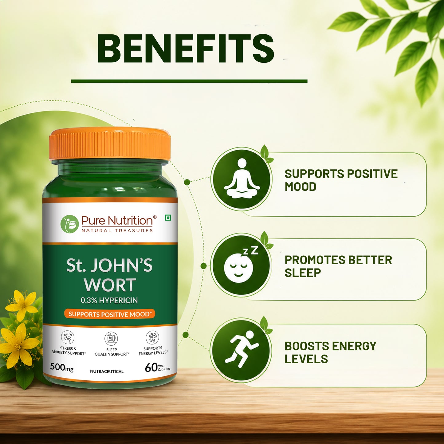 St. John’s Wort 500mg Capsules | Standardized to 0.3% Hypericin | Herbal Wellness Supplement