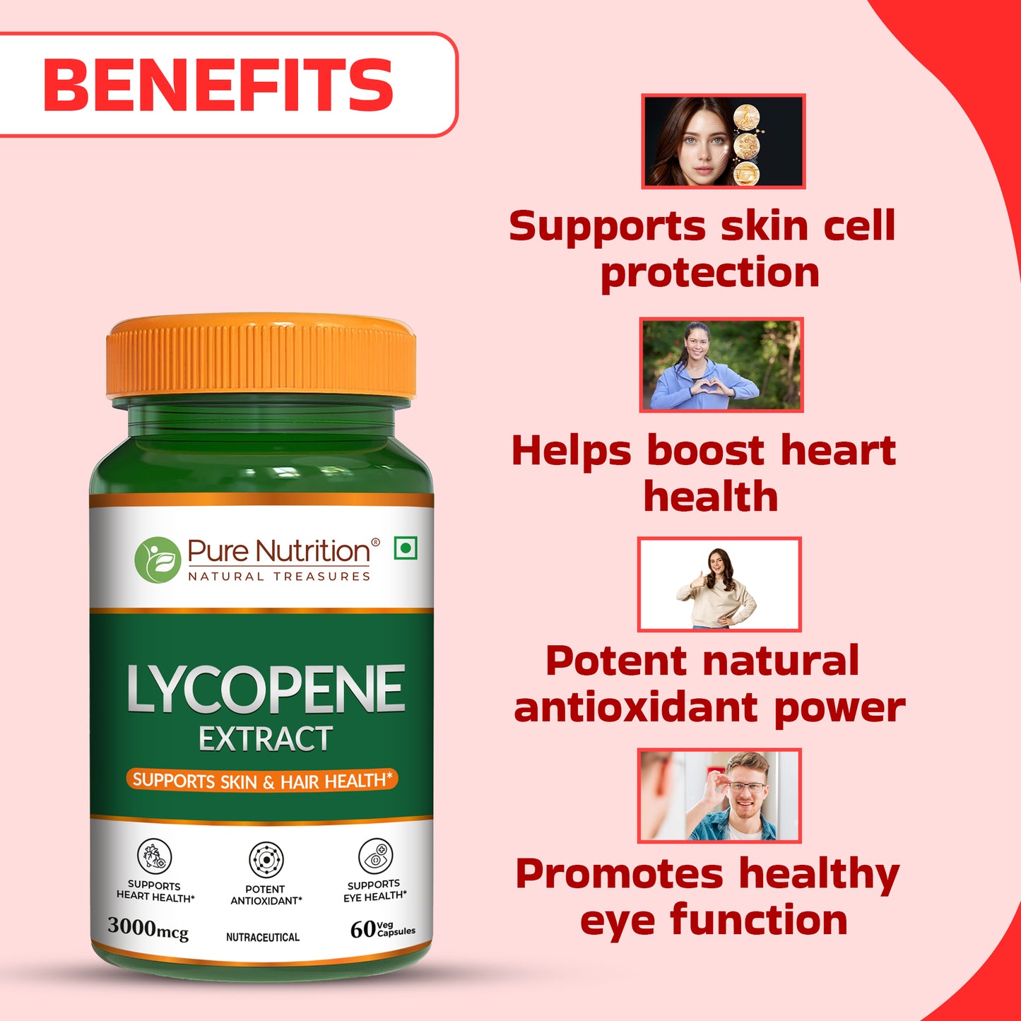 Pure Nutrition Lycopene Extract | 3000 mcg | 60 Veg Capsules