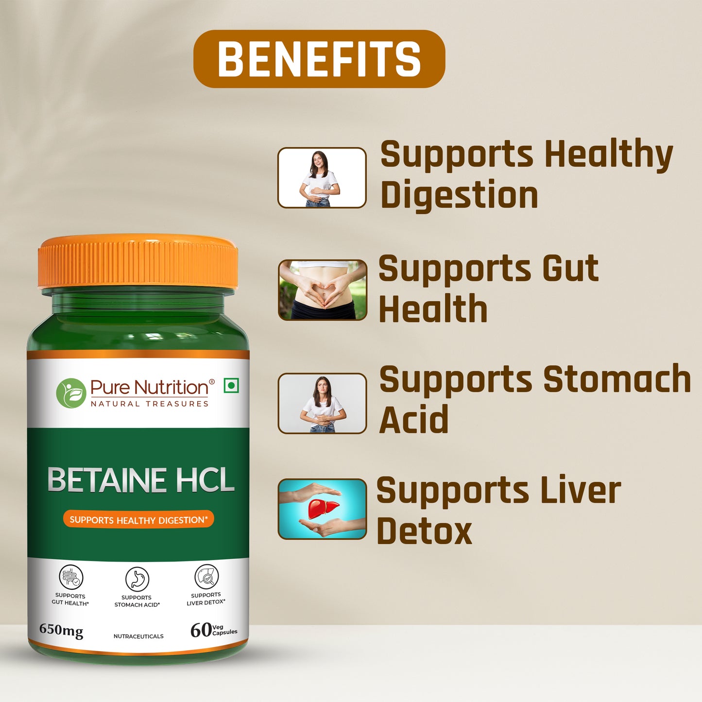 Pure Nutrition Betaine HCl 650 mg – Digestive Wellness Supplement