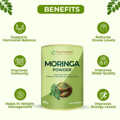 Pure Nutrition Moringa Powder – Naturally Rich in Vitamins, Minerals & Amino Acids (100g)