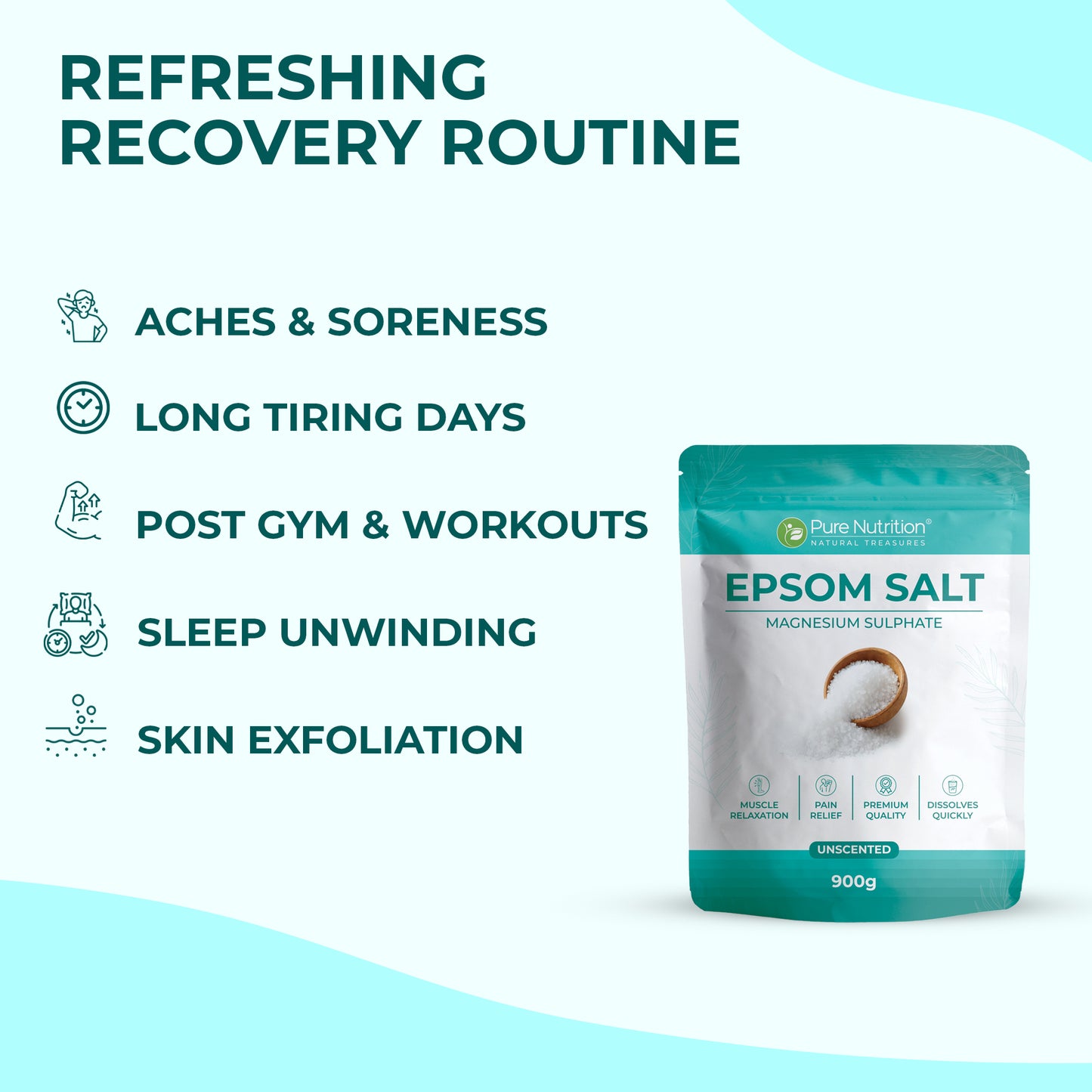 Epsom Salt (Magnesium Sulphate) | Premium Unscented Bath Salt | 900 g