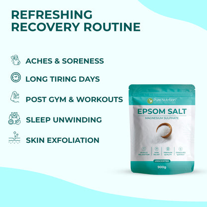 Epsom Salt (Magnesium Sulphate) | Premium Unscented Bath Salt | 900 g