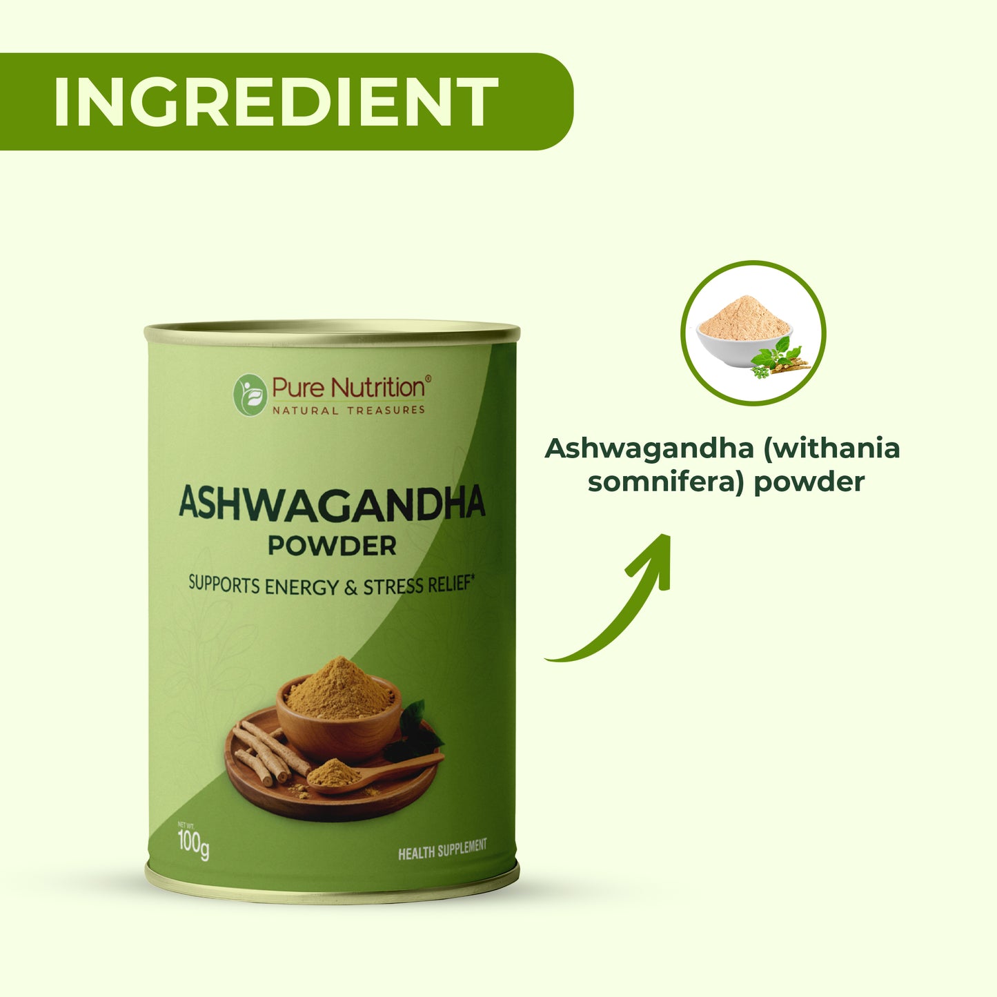 Organic Ashwagandha Powder - 100 g | 100% Pure and Natural | Supports Stress Relief, Vitality, and Overall Wellness
