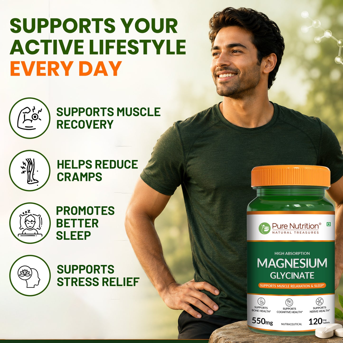 Pure Nutrition Magnesium Glycinate 550 mg| High Absorption Magnesium