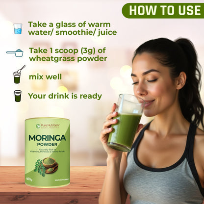 Pure Nutrition Moringa Powder – Naturally Rich in Vitamins, Minerals & Amino Acids (100g)