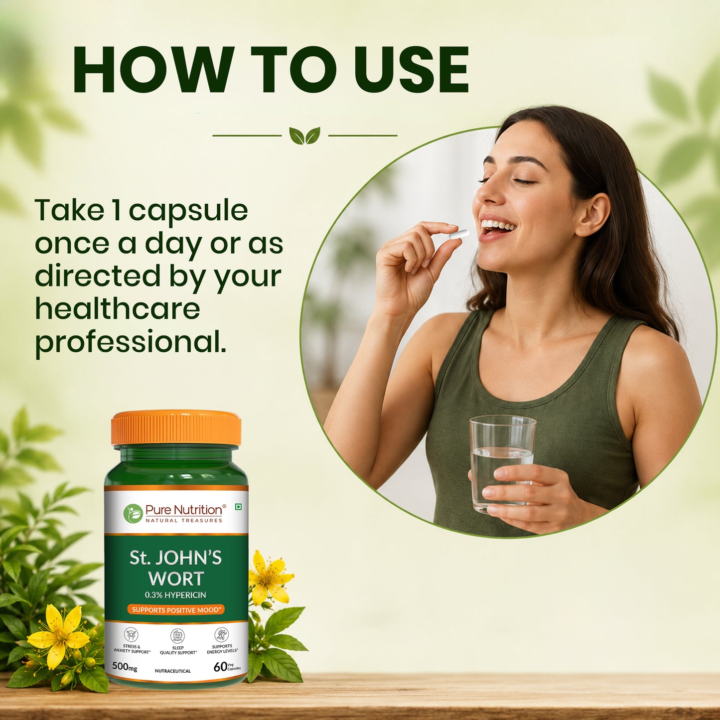 St. John’s Wort 500mg Capsules | Standardized to 0.3% Hypericin | Herbal Wellness Supplement