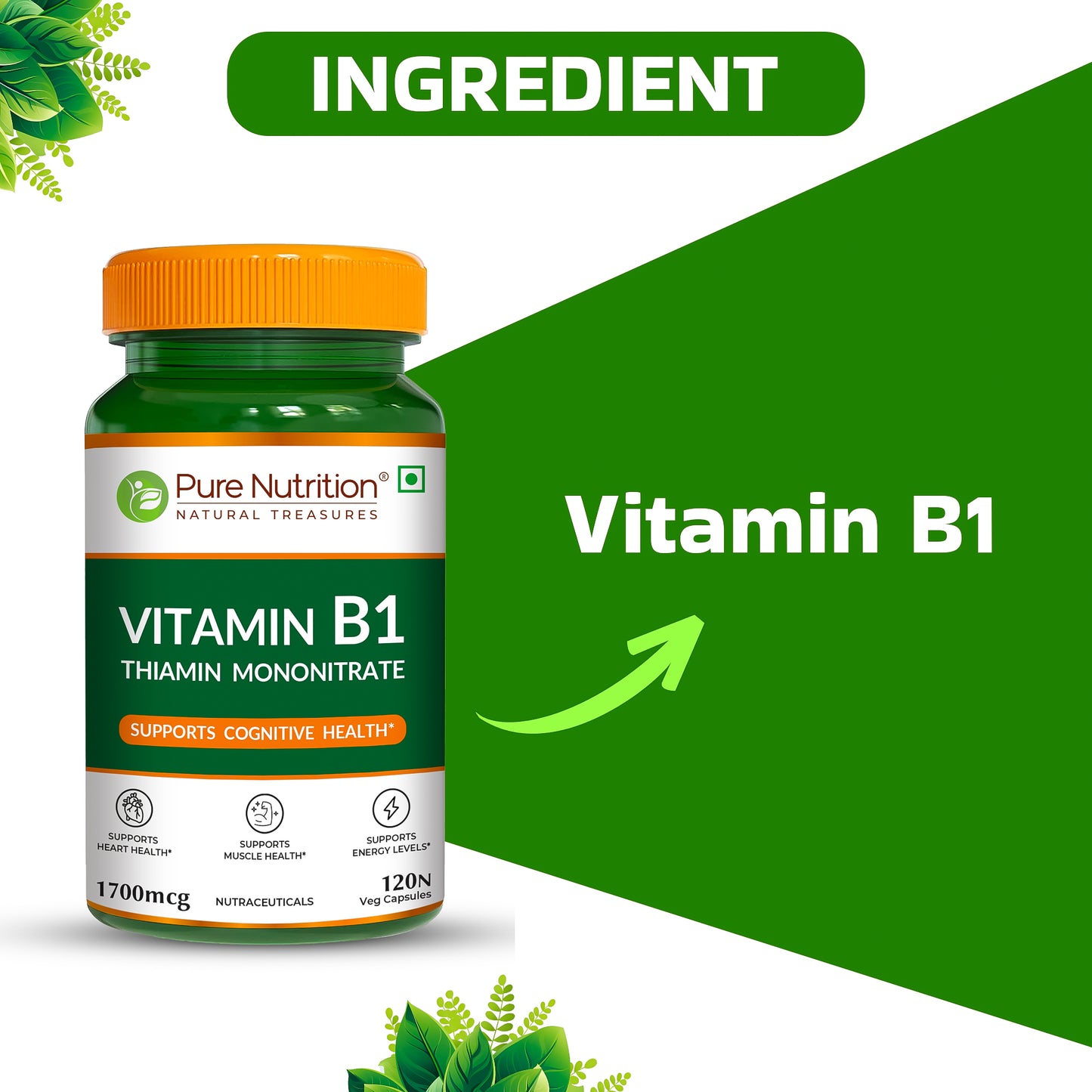 Pure Nutrition Vitamin B1 – 120 Veg Capsules