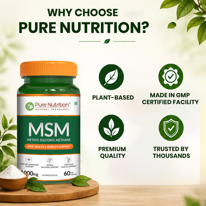 MSM 1000 mg | Methyl Sulfonyl Methane Capsules | Joint & Mobility Support | 60 Capsules