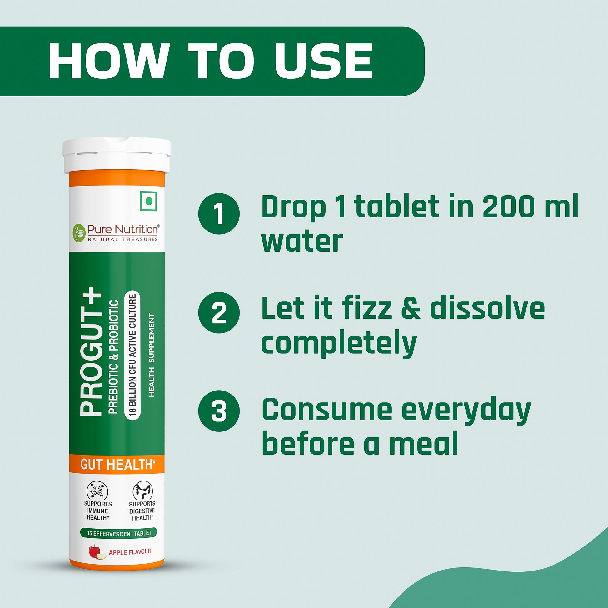 Pure Nutrition Progut Plus – 15 Effervescent Tablets