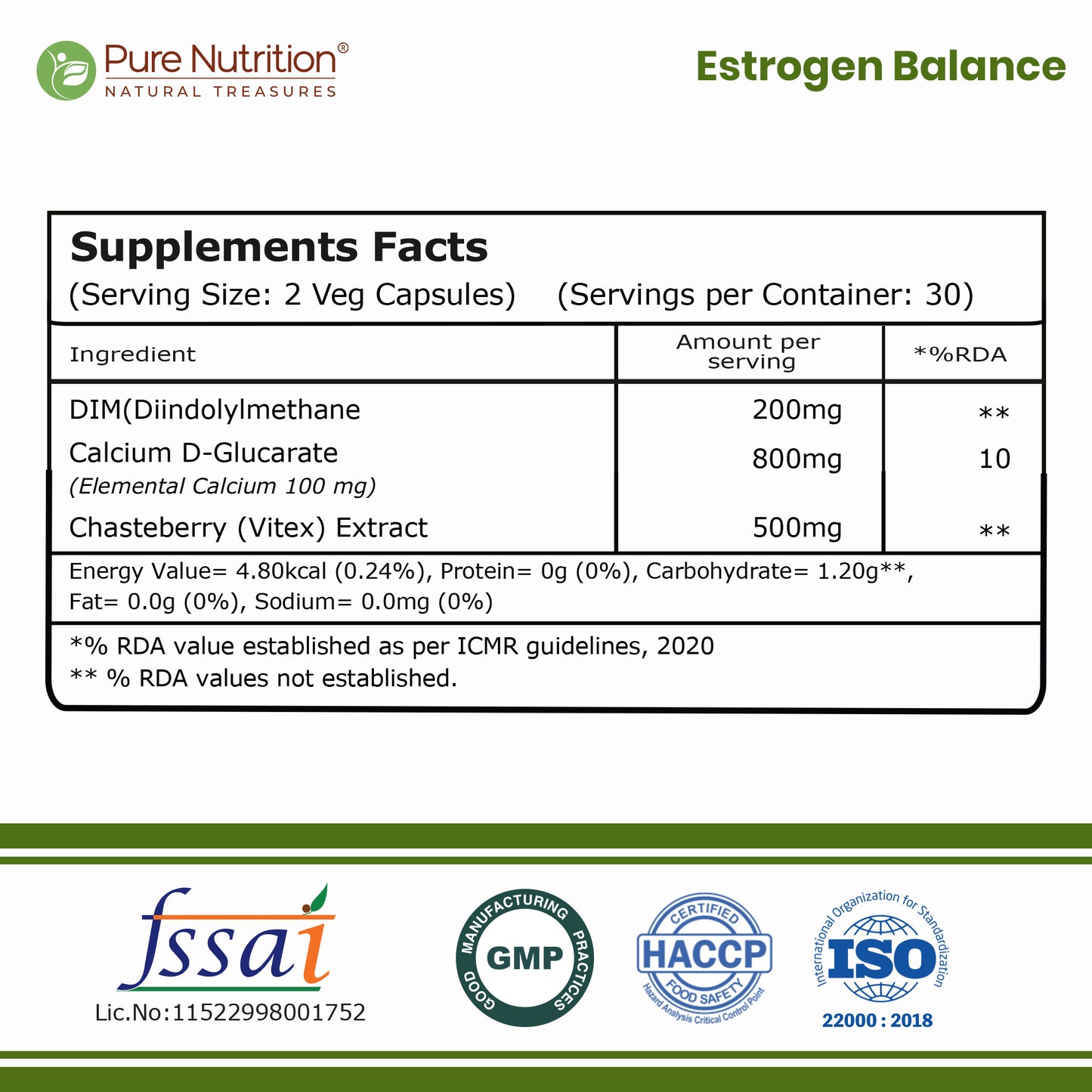 Estrogen Balance 1500mg | DIM, Calcium D-Glucarate & Chasteberry | 60 Veg Capsules