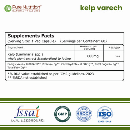 Kelp Extract 600mg | 60 Veg Capsules | Laminaria spp. Whole Plant Extract