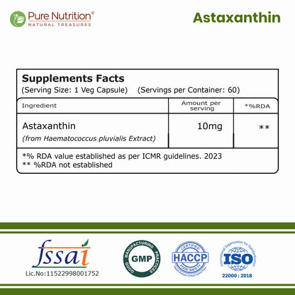 Extra Strength Astaxanthin 10mg | 60 Veg Capsules | Haematococcus pluvialis Extract