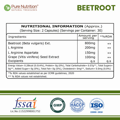Beetroot 10:1 Extract + L-Arginine | 1250mg | 60 Veg Capsules