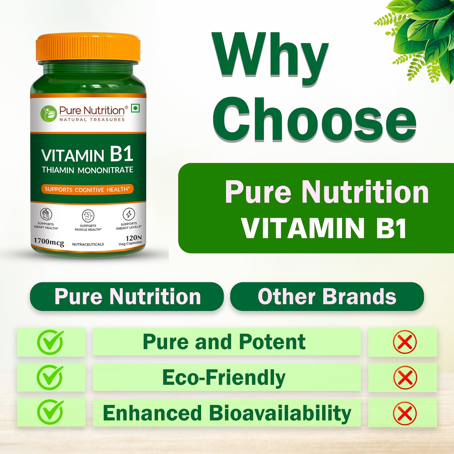Pure Nutrition Vitamin B1 – 120 Veg Capsules
