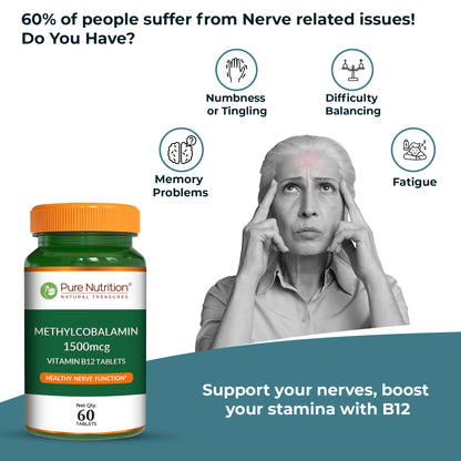 Pure Nutrition Vitamin B12 Methylcobalamin 1500 mcg | 60 Tablets