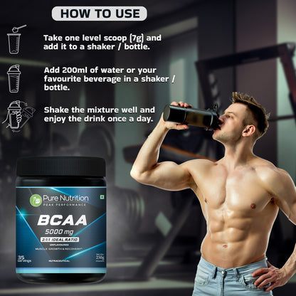 Peak Performance BCAA 5000 mg – 2:1:1 Ratio – Unflavoured