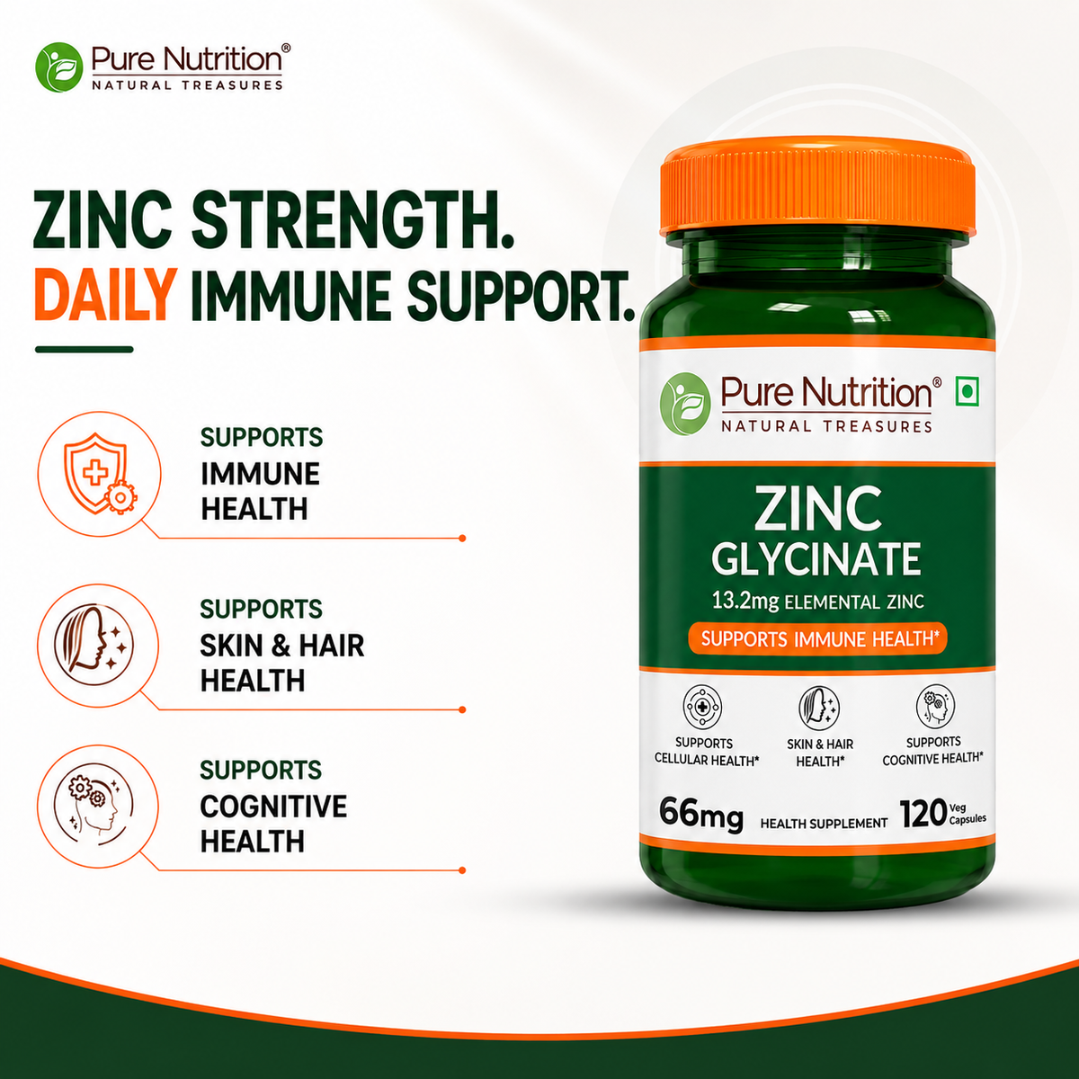 Zinc Glycinate 66mg Elemental Zinc | High Absorption Immunity Support| 120 Tablets