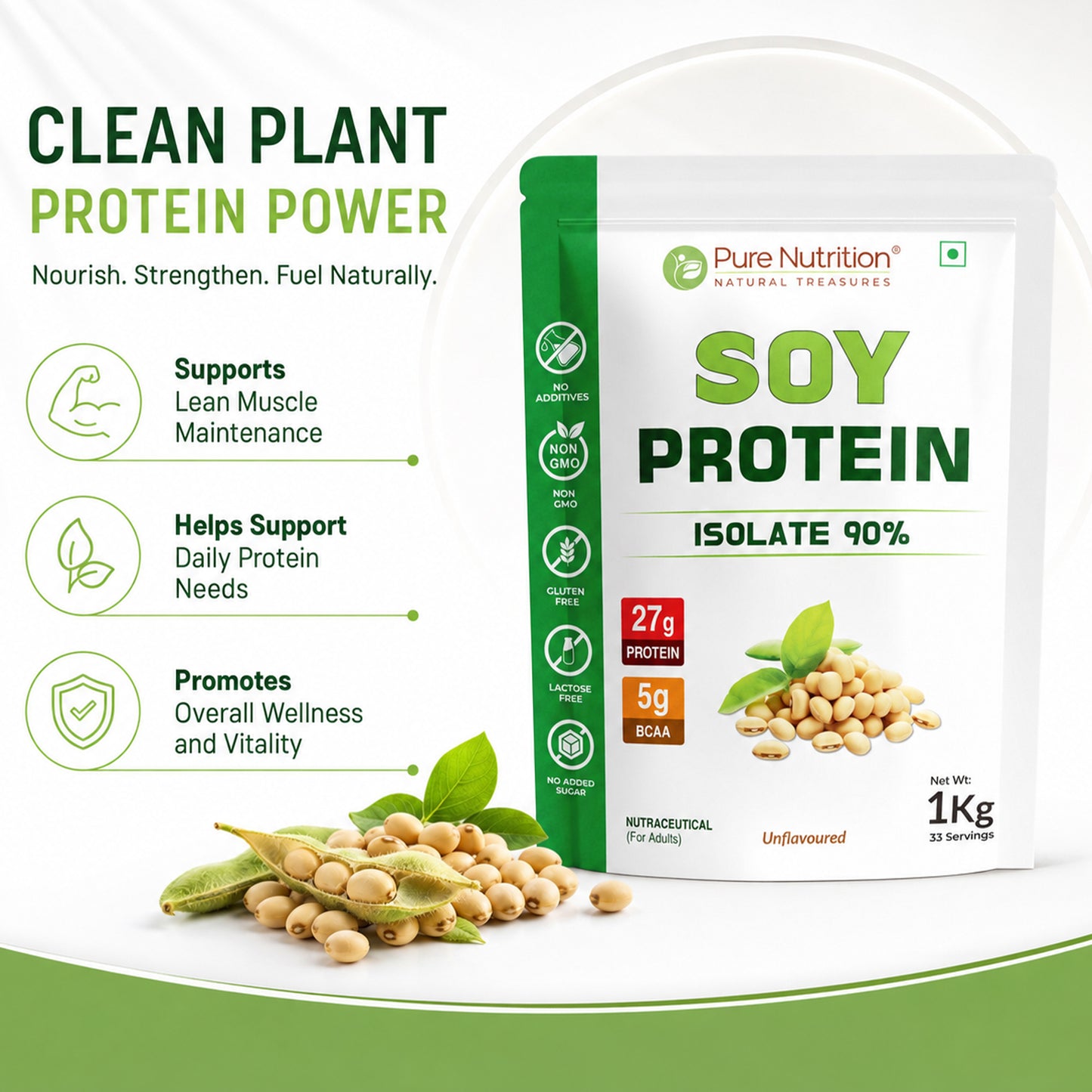 Soy Protein Isolate Powder 1kg  90% Protein | Unflavored, Pure & Complete