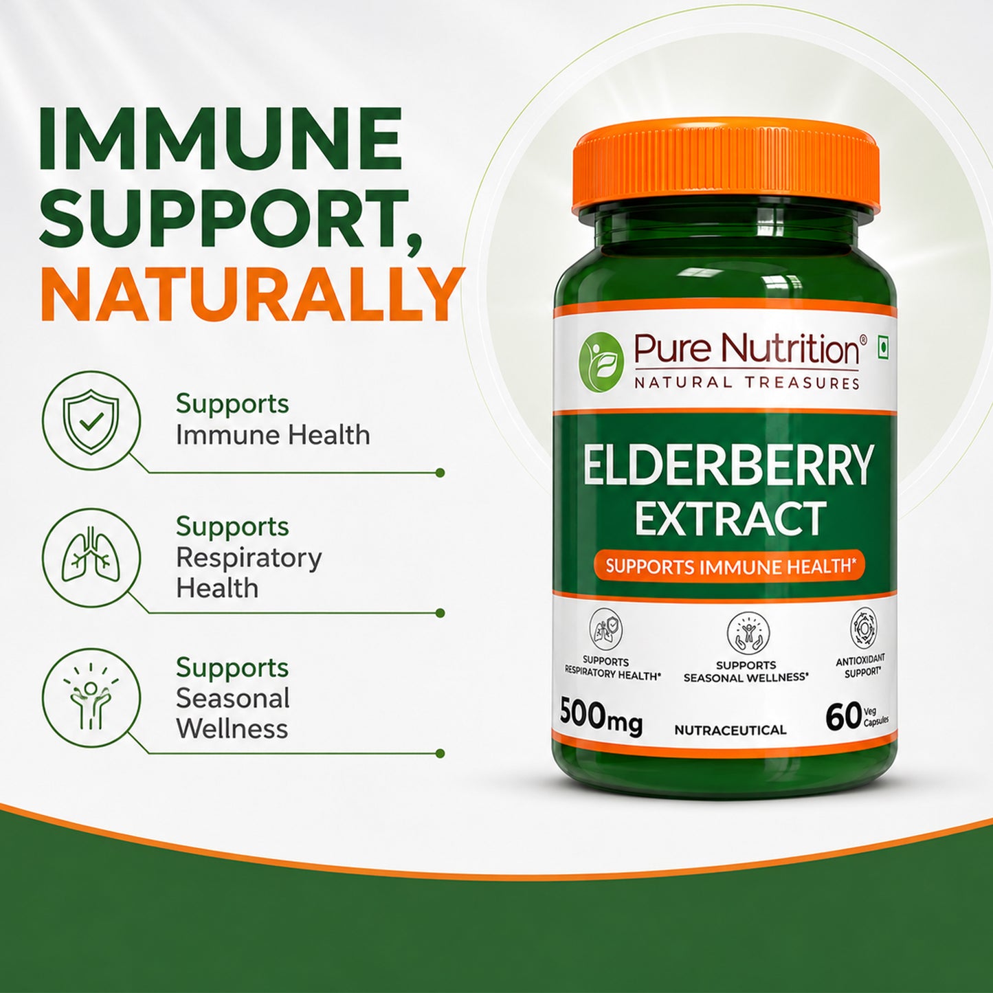Elderberry Extract 500 mg | Sambucus Nigra Fruit Extract | 60 Capsules