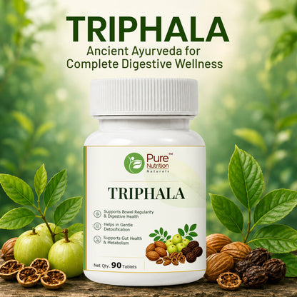 Pure Nutrition Triphala Tablets | Ayurvedic Herbal Blend with Haritaki, Bibhitaki & Amalaki | Supports Digestion & Gut Health 