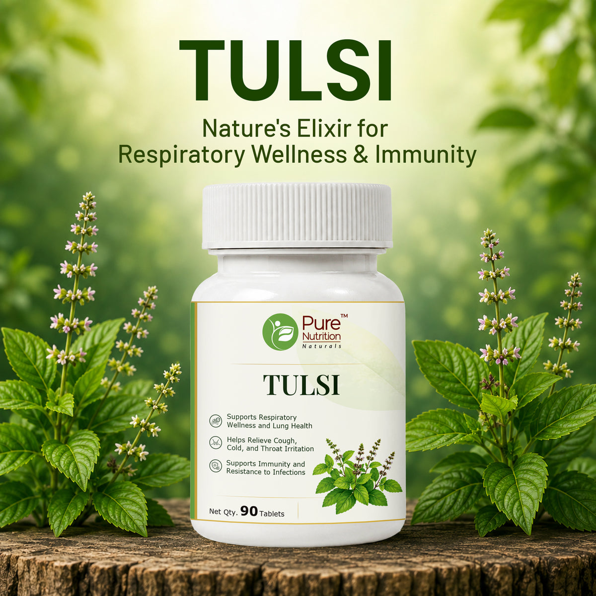 Pure Nutrition Tulsi Tablets | Holy Basil Extract for Respiratory & Immune Wellness Support | Ayurvedic Herbal Supplement
