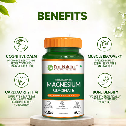 Pure Nutrition Magnesium Glycinate 550 mg| High Absorption Magnesium