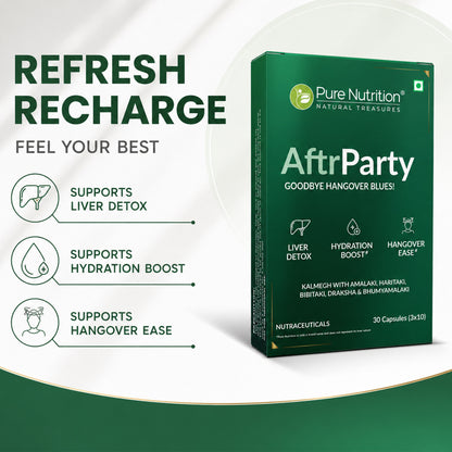 AftrParty Capsules | Herbal Wellness Formula with Kalmegh, Bhumyamalaki, Amalaki, Haritaki & Bibhitaki