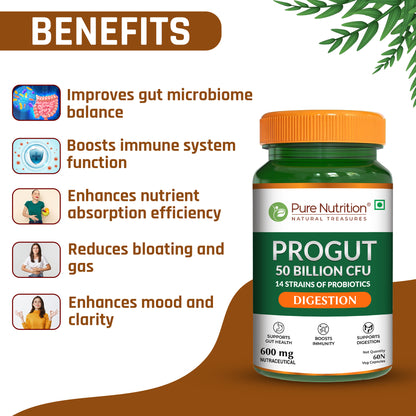 Progut 50 Billion CFU | Advanced Probiotic for Gut & Immune Health| 60 veg Capsules