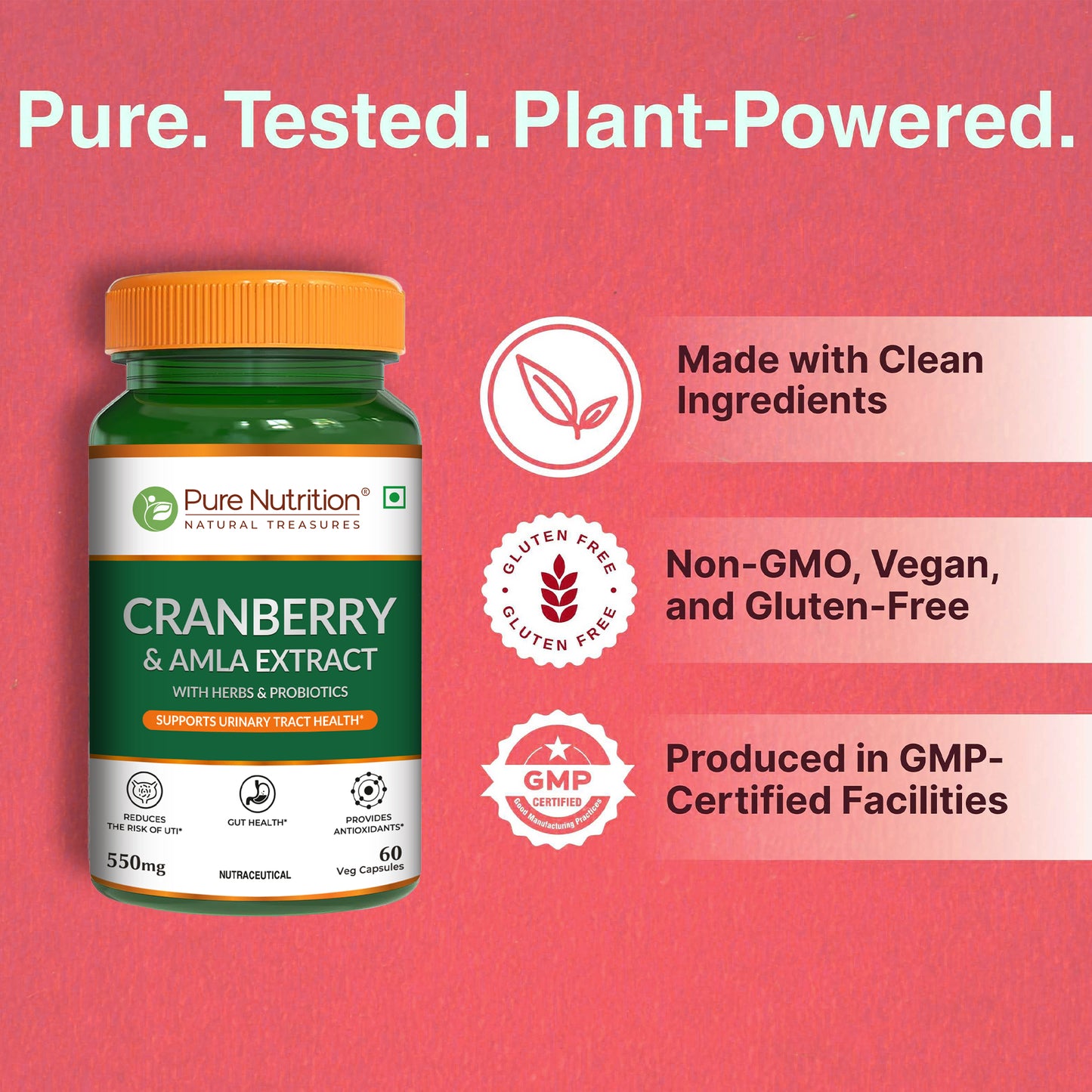 Cranberry and Amla Extract Capsules with Herbs & Probiotics – 60 Veg Capsules