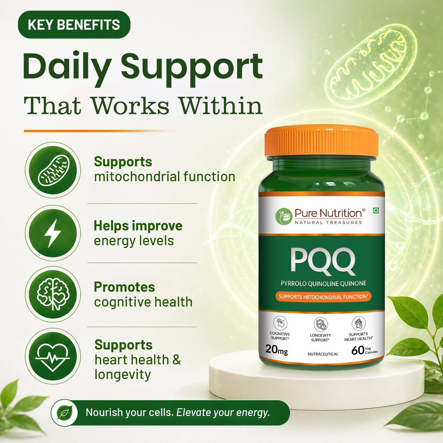 Pure Nutrition PQQ – 60 Veg Capsules | Pyrroloquinoline Quinone Supplement
