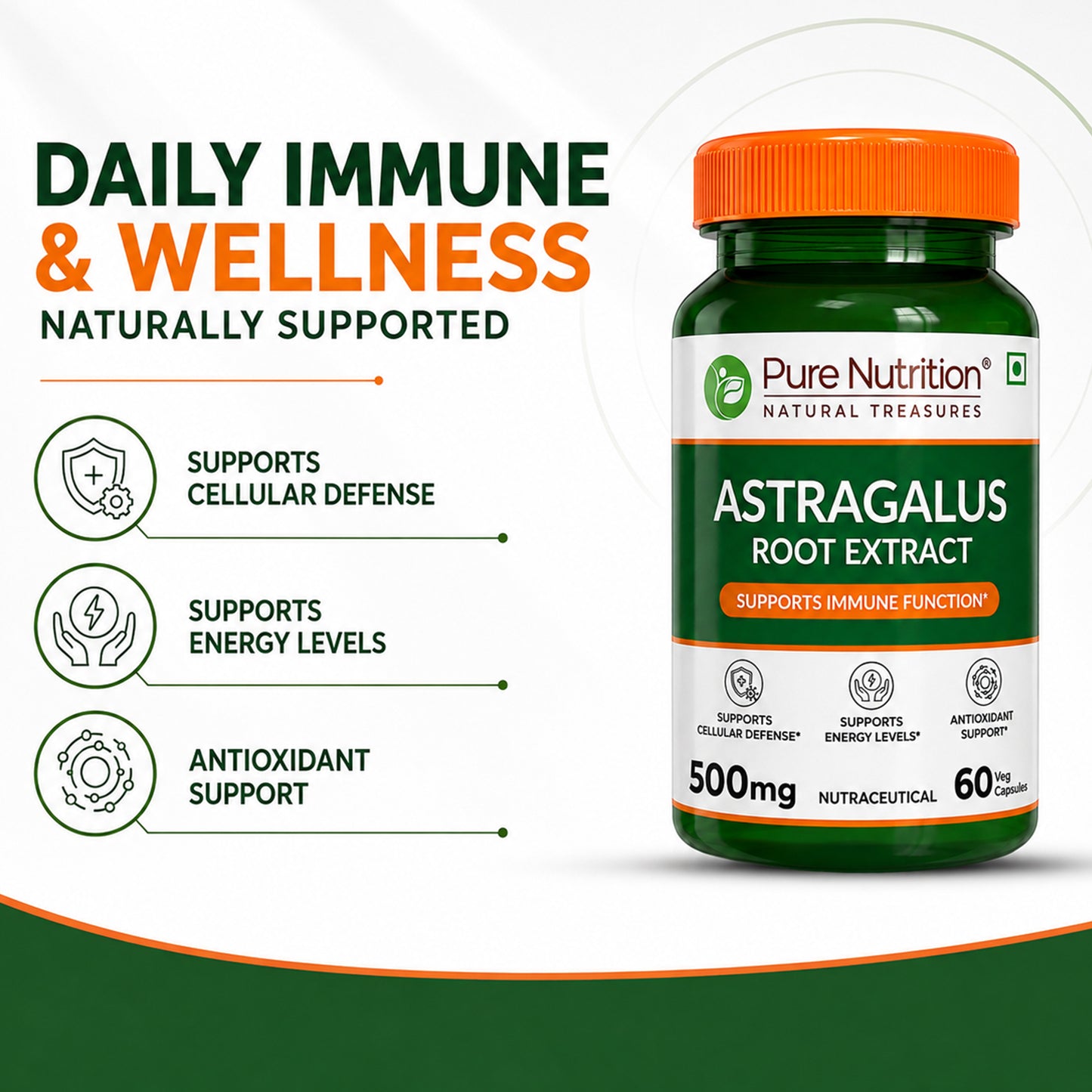 Astragalus Root Extract 500mg | 60 Veg Capsules | Astragalus membranaceus