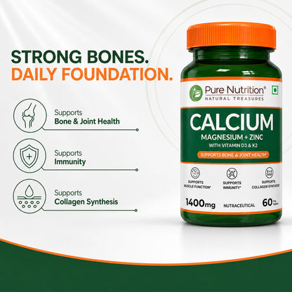 Calcium Magnesium Zinc with Vitamin D3 & K2  Bone & Muscle Support | 60 Tabs | 120 Tabs