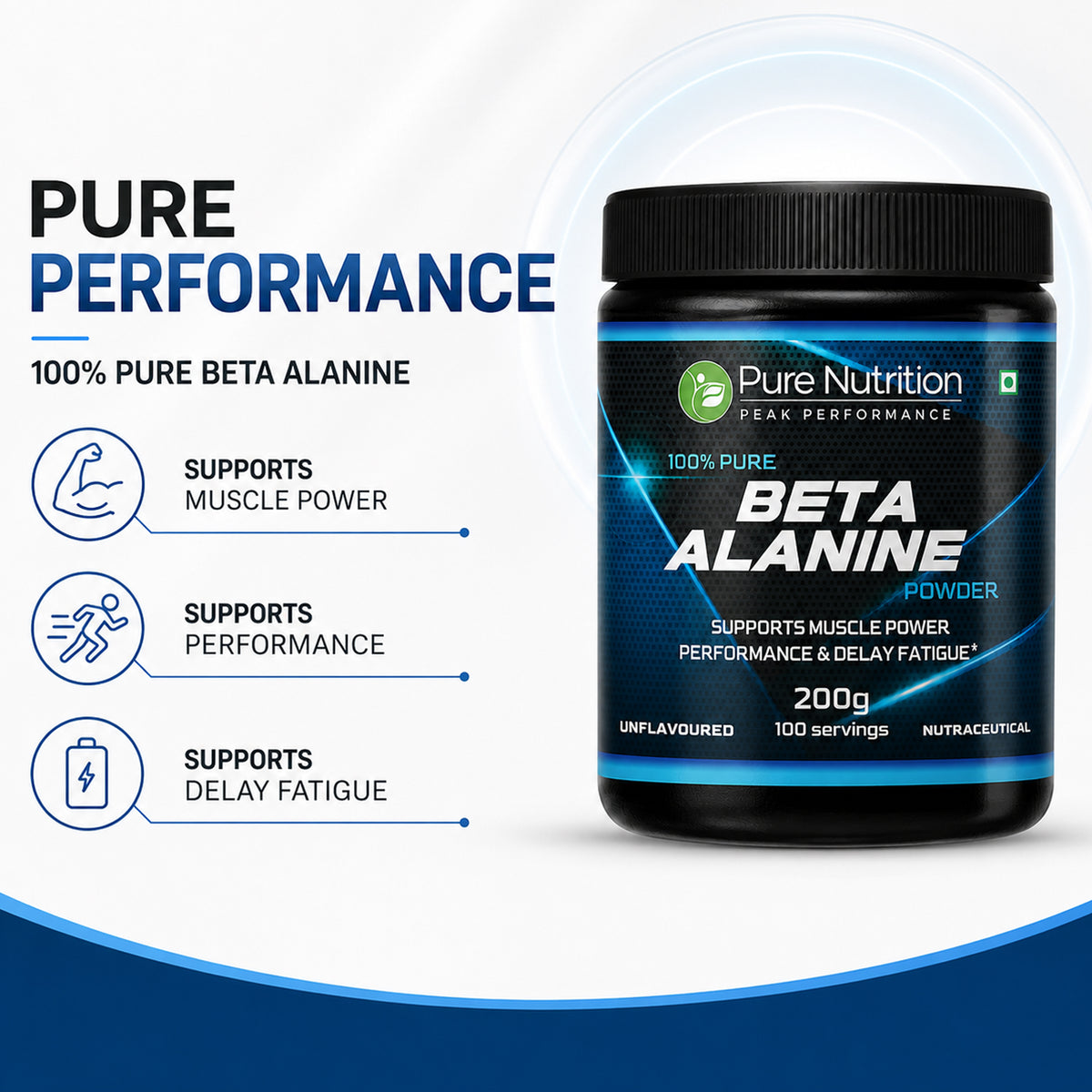 Pure Beta Alanine Powder 200g Unflavored | Pre-Workout Supplement for Muscle Power