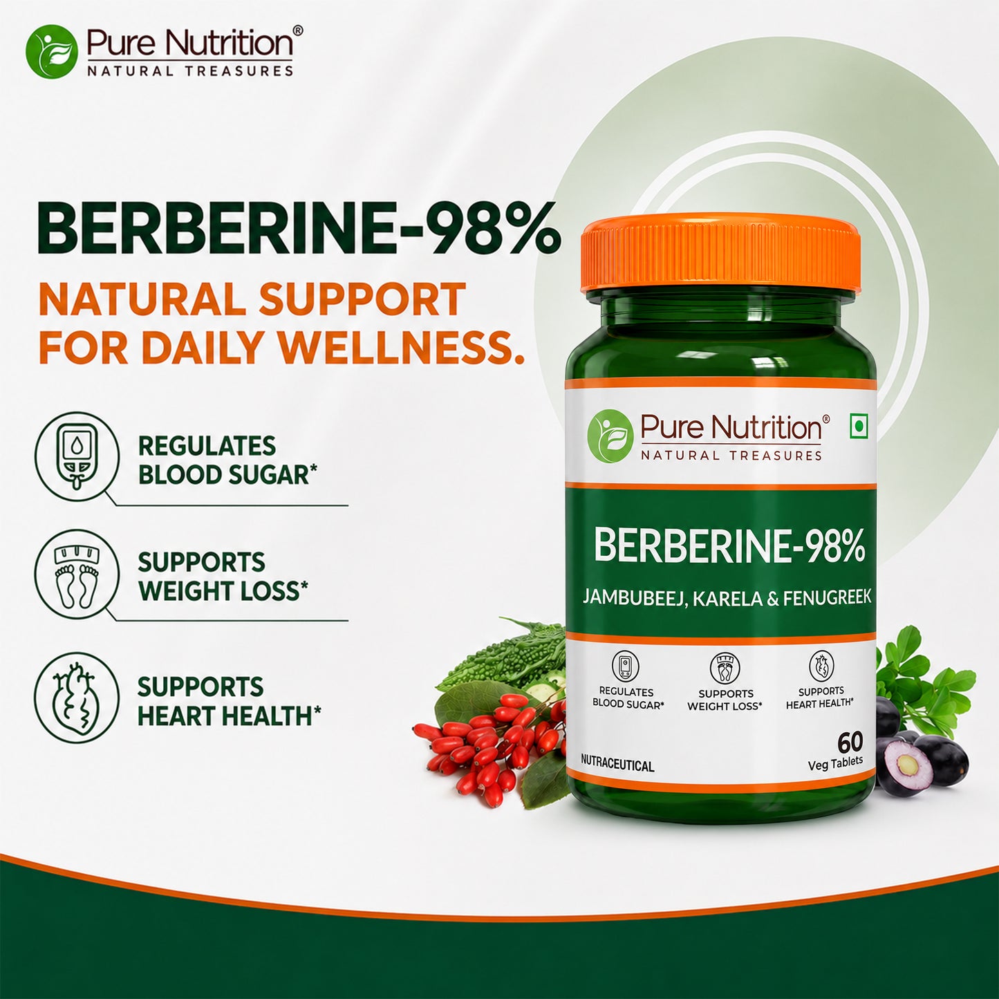 Berberine 98%  60 Vegetarian Tablets | Herbal Supplement