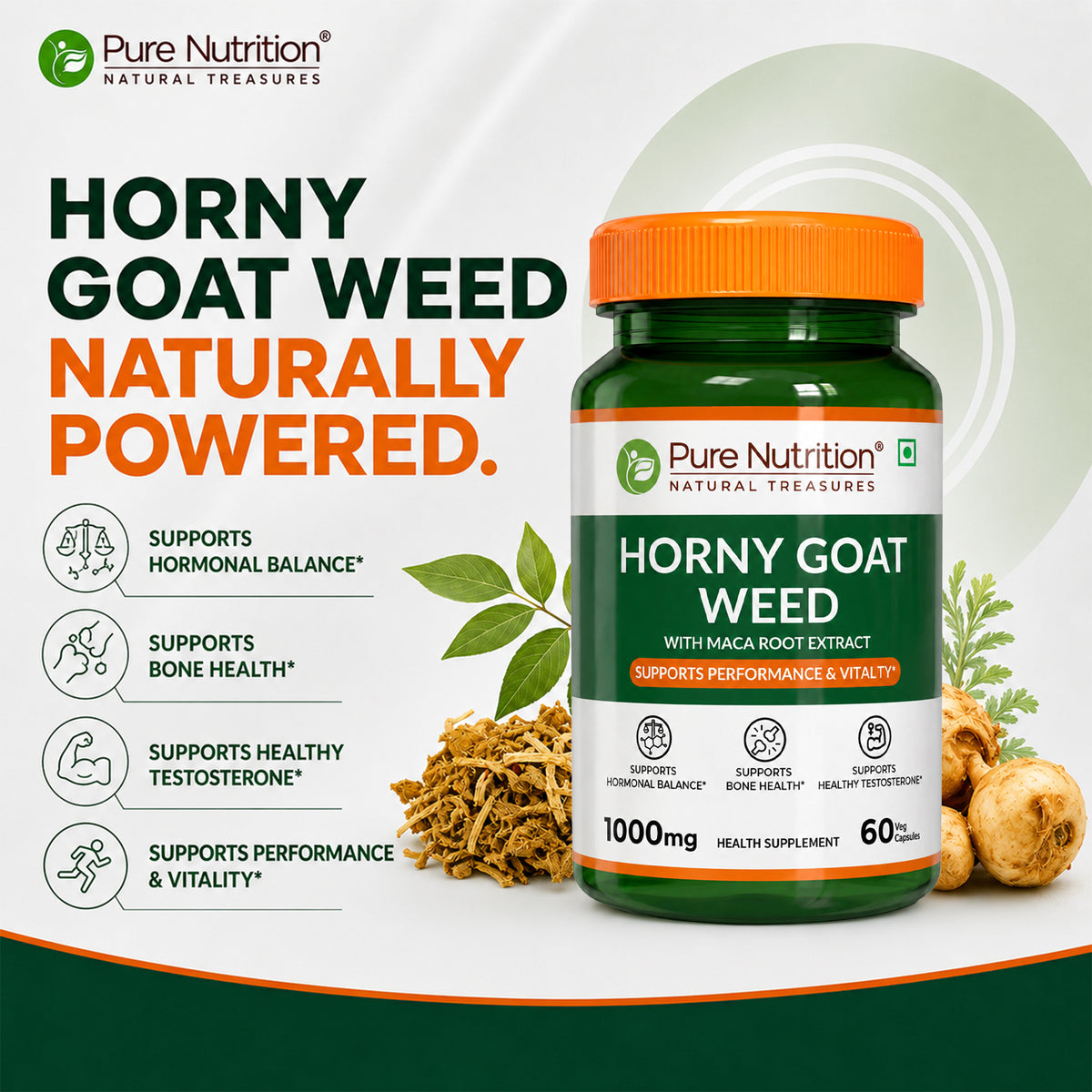 Horny Goat Weed with Maca Root  Herbal Vitality & Wellness Supplement| 60 Capsules | 1000mg