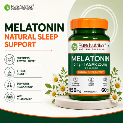 Melatonin with Tagar, Chamomile & L-Theanine  Natural Sleep Support Tablets