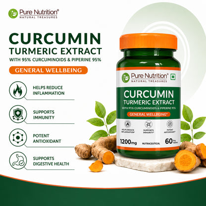Curcumin Turmeric Extract 1200mg | 95% Curcuminoids & Piperine | 60 Tablets