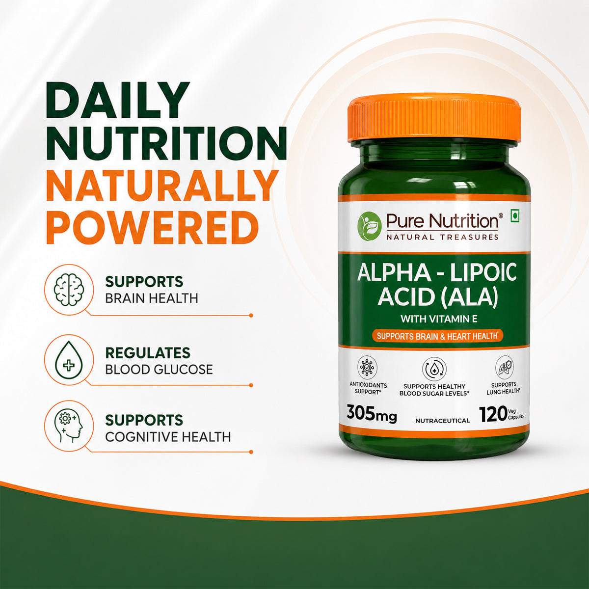 Alpha Lipoic Acid (ALA) 305 mg with Vitamin E | 120 Veg Tablets