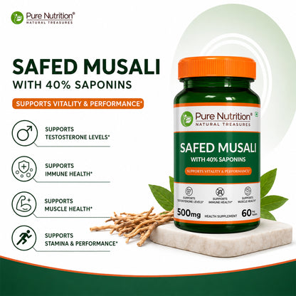 Safed Musli Capsules  Ayurvedic Vitality & Energy Supplement | 60 Veg Tablets