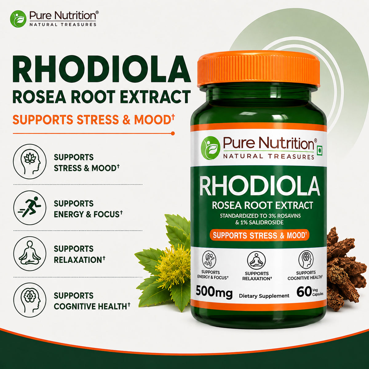 Rhodiola Rosea Root Extract – 500mg | 3% Rosavins | Stress & Energy Support